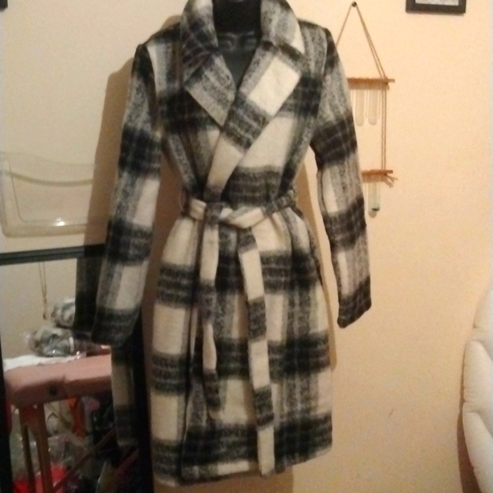 Black Grey and white ladies belted coat